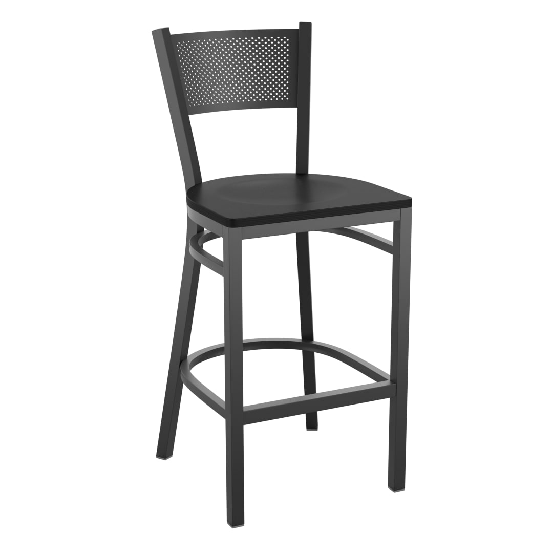 HERCULES Black Grid Back Metal Restaurant Barstool - Black Wood Seat