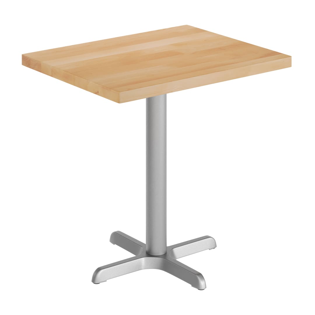 Bennett 24" x 30" Solid Wood Commercial Indoor Tabletop in Natural with 22" x 22" Dining Height Rust-Resistant Silver Cast Iron X-Base