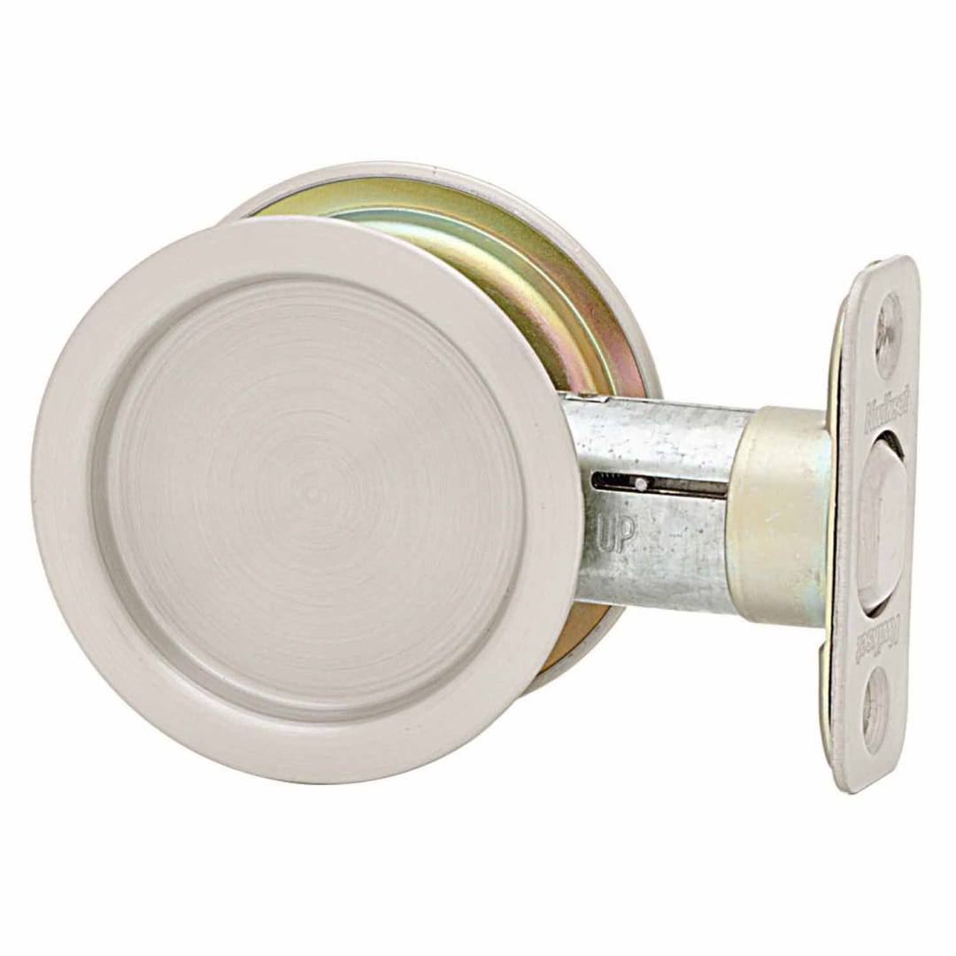 334 Round Hall/Closet Pocket Door Lock in Satin Nickel