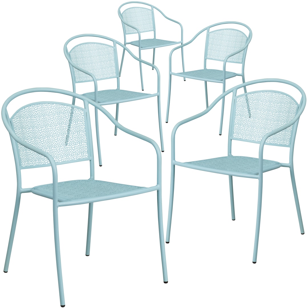 Oia Commercial Grade 5 Pack Sky Blue Indoor-Outdoor Steel Patio Arm Chair with Round Back