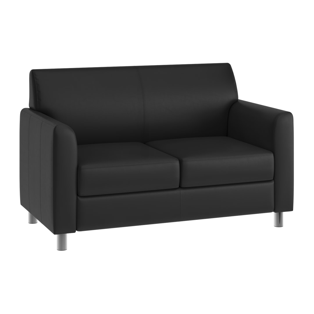 HERCULES Diplomat Black LeatherSoft Loveseat with Clean Line-Stitched Frame and Chrome Legs