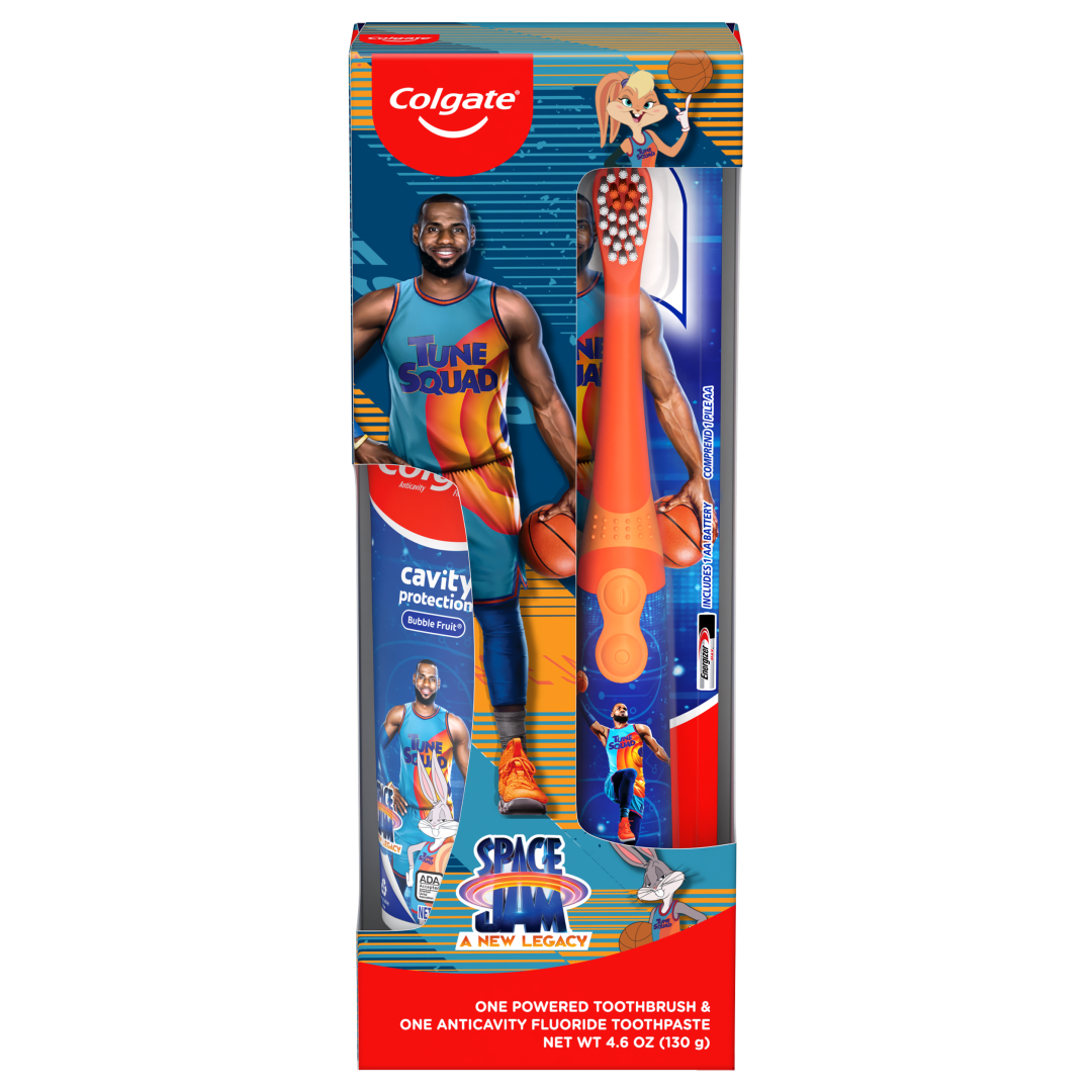Colgate Kids Toothbrush Set with Toothpaste, Space Jam Gift Set -  1 Battery Tootbrush and 1 Toothpaste