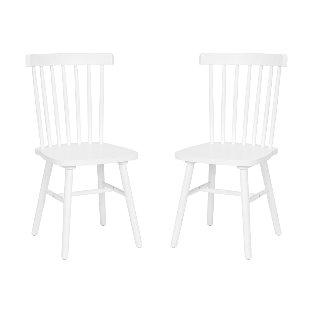 Ingrid Set of 2 Commercial Grade Windsor Dining Chairs, Solid Wood Armless Spindle Back Restaurant Dining Chairs in White
