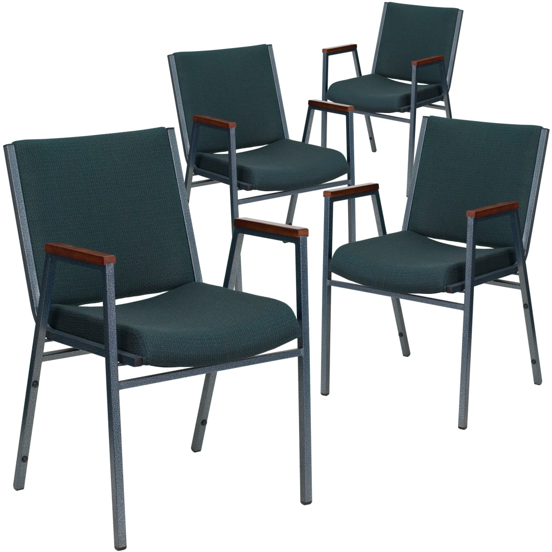 4 Pack HERCULES Series Heavy Duty Green Patterned Fabric Stack Chair with Arms