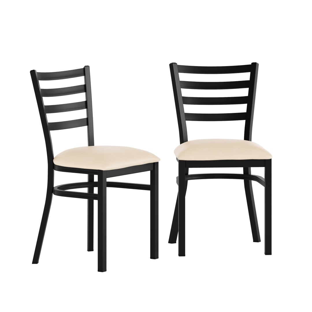 2 Pack HERCULES Black Ladder Back Metal Restaurant Chair - Tan Vinyl Seat