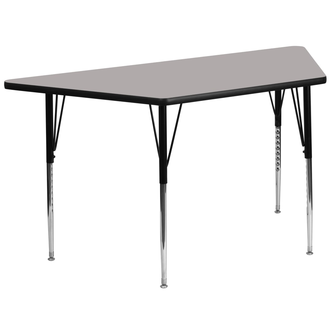 Wren 29''W x 57''L Trapezoid Grey HP Laminate Activity Table - Standard Height Adjustable Legs