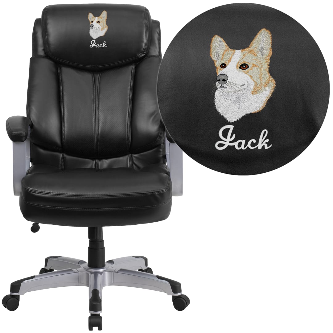 Embroidered HERCULES Series Big &amp; Tall 500 lb. Rated Black LeatherSoft Executive Ergonomic Office Chair with Arms