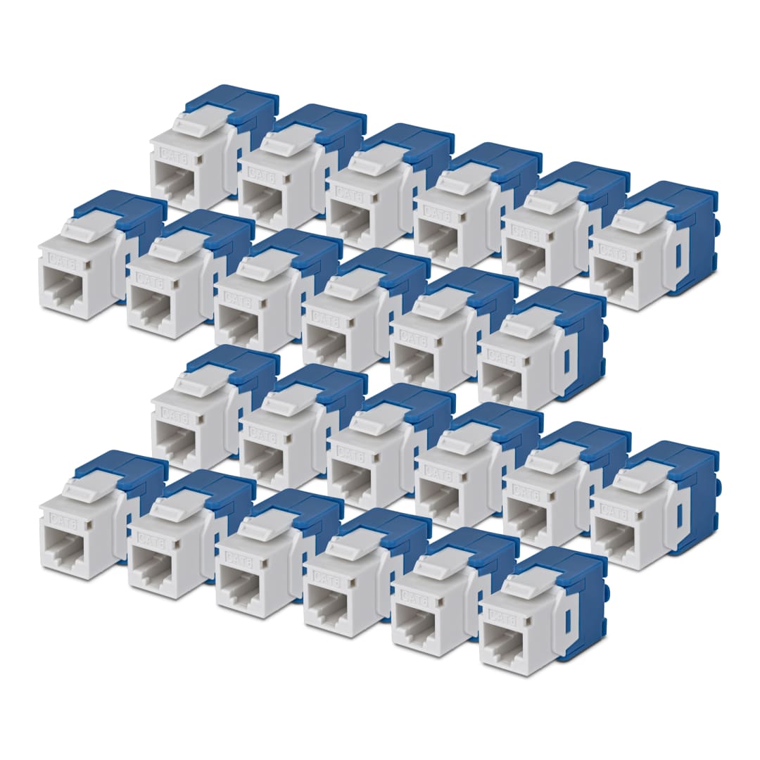 Cat6 5e UTP 180 Degree Toolless Keystone Jack White 24 pk