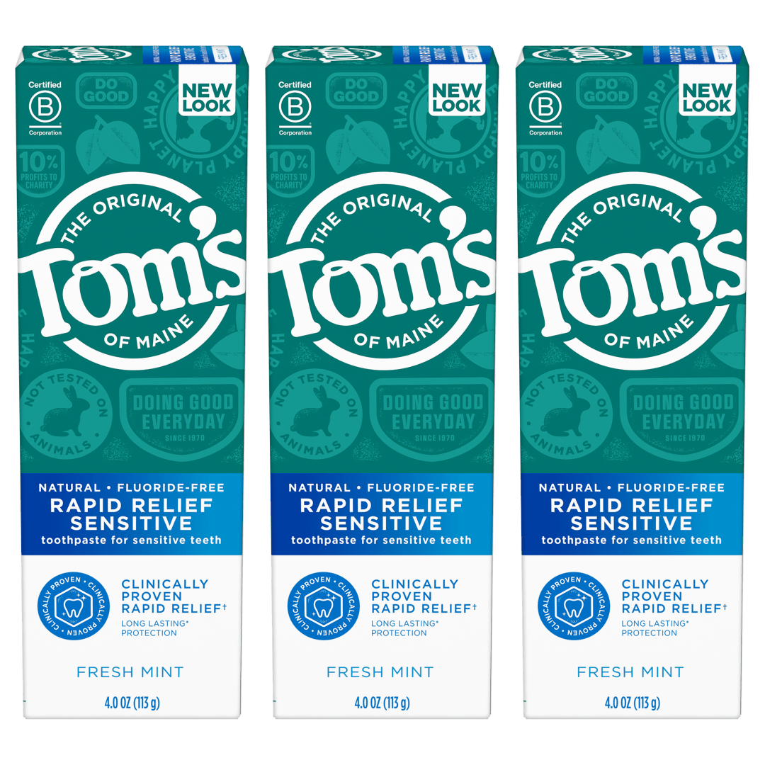 Tom's of Maine Fluoride-Free Rapid Relief Sensitive Toothpaste, Fresh Mint, 4 oz. 3-Pack