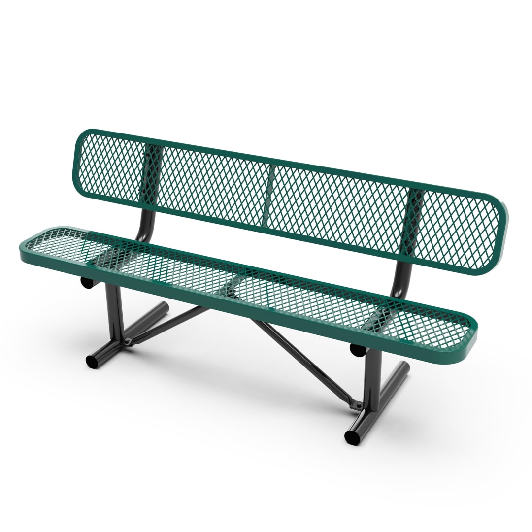 Sigrid 6' Outdoor Bench with Backrest, Commercial Grade Green Expanded Metal Mesh Seat and Backrest and Black Steel Frame