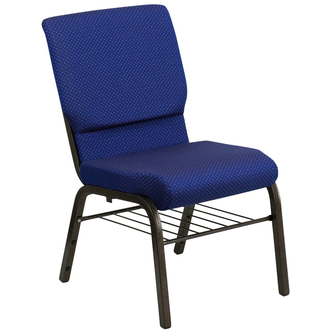 HERCULES Series Auditorium Chair - Chair with Storage - 19inch Wide Seat - Navy Fabric/Gold Vein Frame