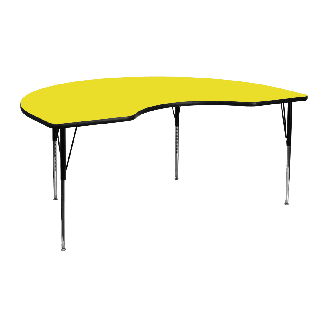 Wren 48''W x 72''L Kidney Yellow HP Laminate Activity Table - Standard Height Adjustable Legs
