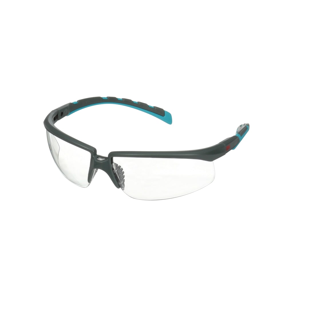 3M™ Solus™ 2000 Serisi, S2001SGAF-BGR, Gri/Mavi-Yeşil Saplar, Scotchgard™ Buğu Önleyici Kaplama, Şeffaf AF-AS lens, 20/Kutu