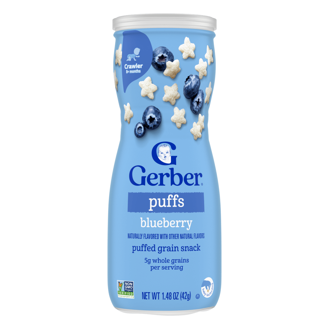 Gerber Stage 3 Baby Snacks, Blueberry Puffs, Puffed Grain Snack, Baby Led Feeding