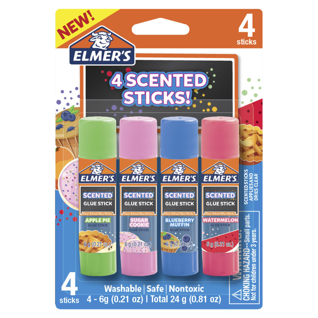 Elmer’s Scented Clear Glue Sticks, Safe and Nontoxic, Assorted Scents, 4 Count