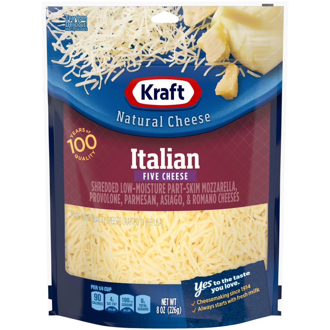 Kraft Natural Italian Five Cheese Blend Finely Shredded Cheese, 8 oz Bag