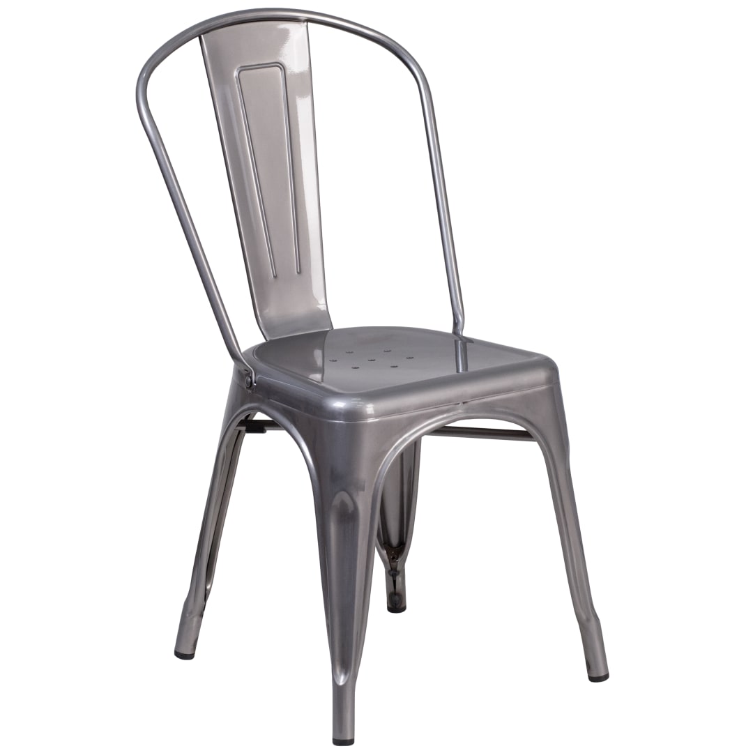 Lincoln Silver Antique Finish with Clear Coat Metal Indoor Stackable Chair