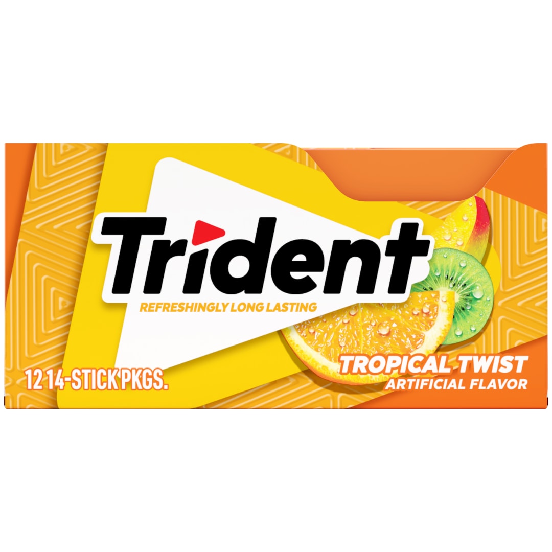Trident Sugar Free Chewing Gum Tropical Twist 14 pc Singles - 12 Pack