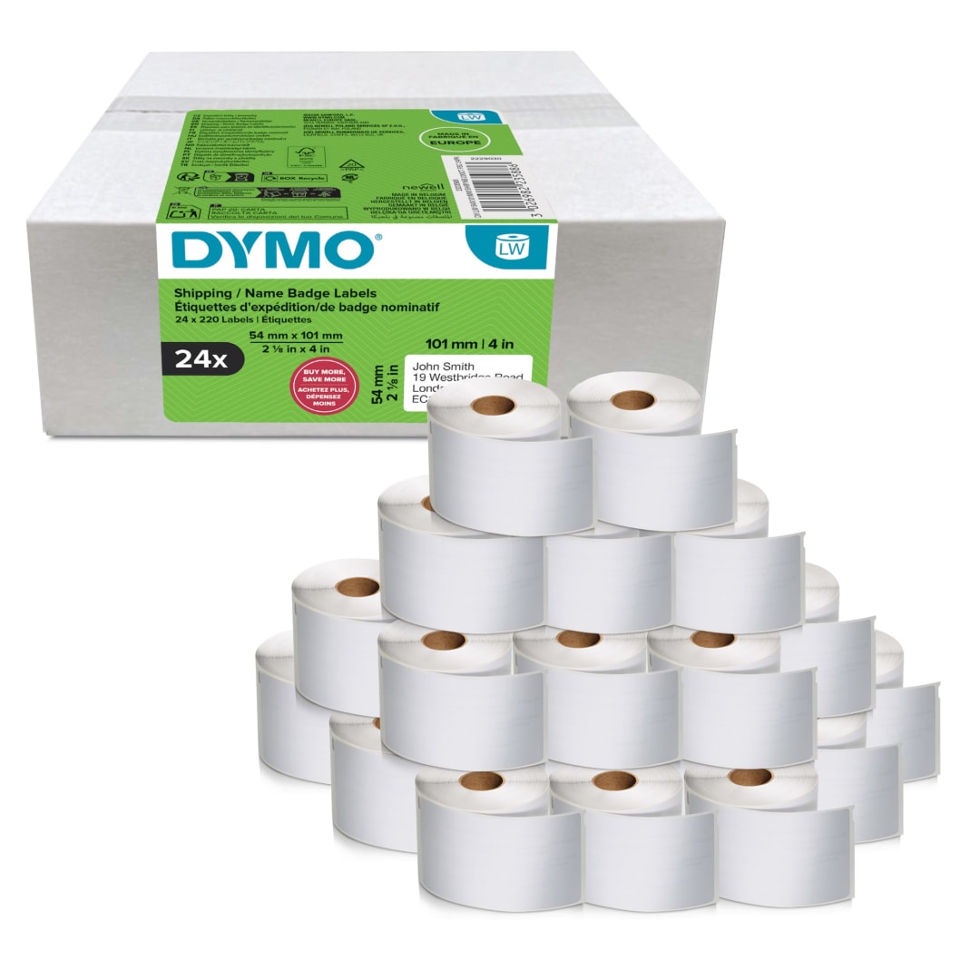 DYMO® Authentic LabelWriter™ Large Shipping Labels/Name Badges | 54mm x 101mm | 24 Rolls of 220 Easy-Peel Labels (5,280 Count) | Self-Adhesive | for LabelWriter™ Label Makers