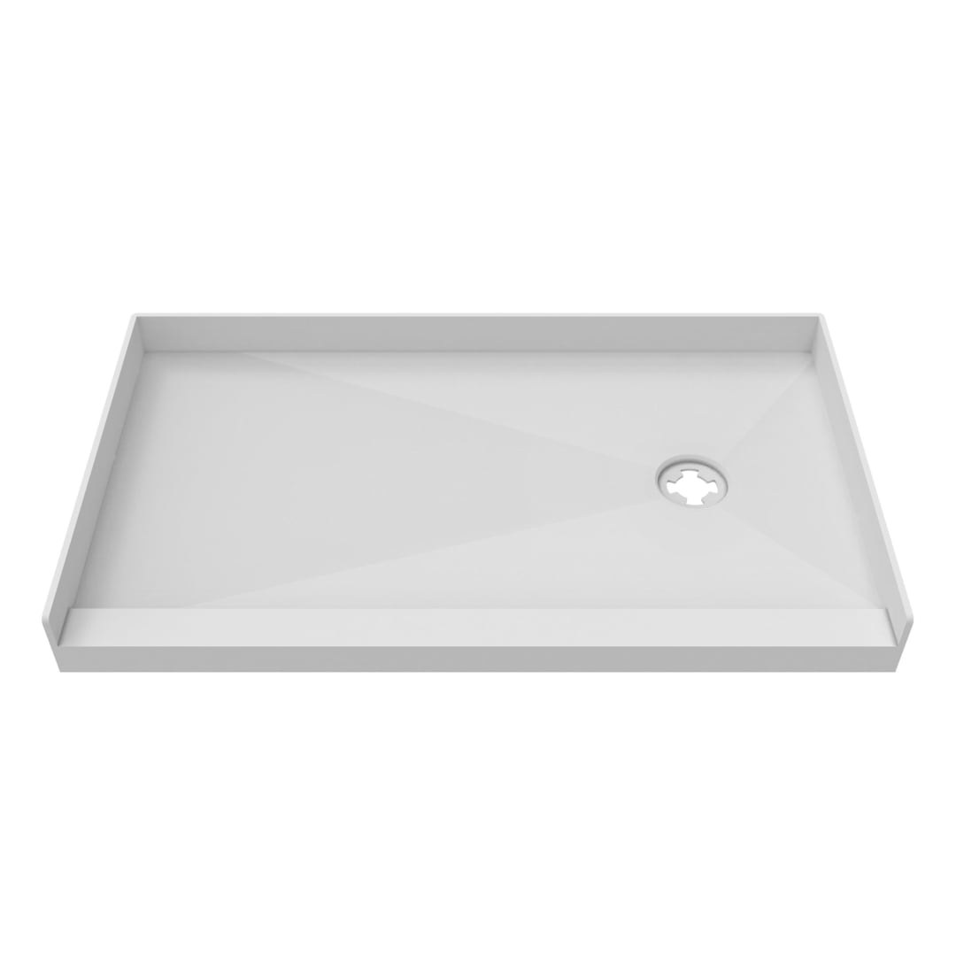 DreamLine TilePrime 34 inch D x 60 inch W x 3 inch H Right Drain Single Threshold Shower Base