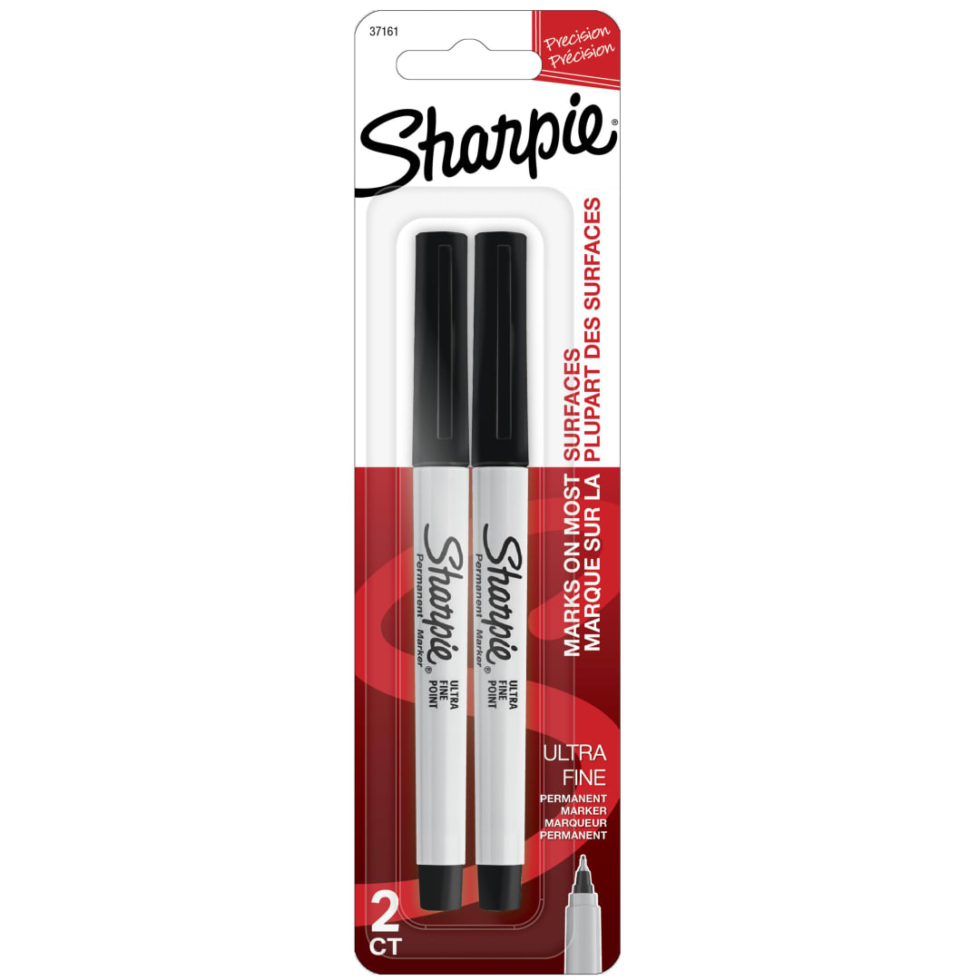 Sharpie® Permanent Markers, Ultra Fine Point, Black, 2 Count