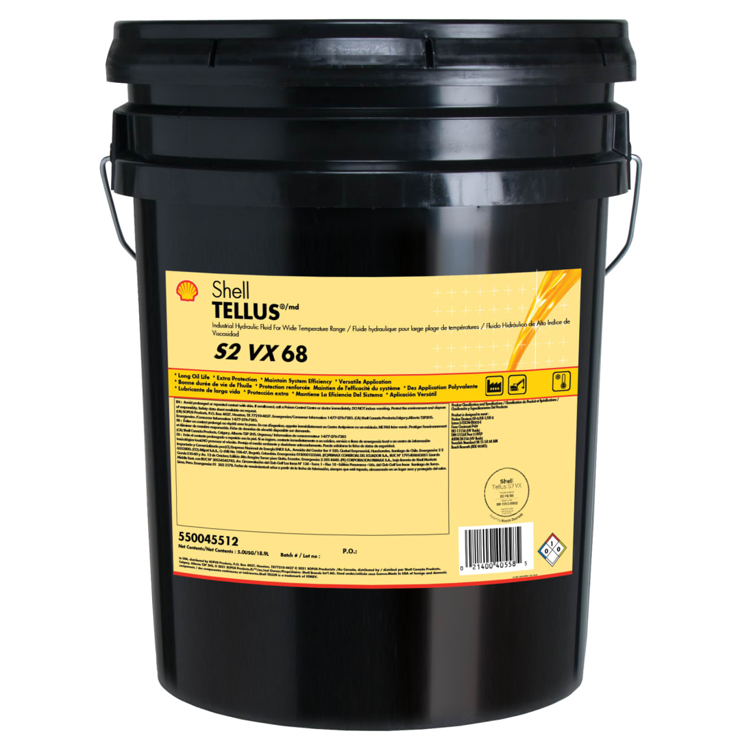 Shell Tellus S2 VX 68 Hydraulic Fluid, 5 Gallon Pail