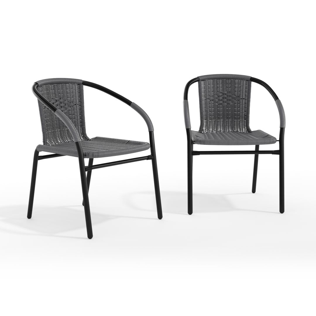 Lila Set of 2 Commercial Grade Gray Rattan Indoor-Outdoor Restaurant Stack Chairs