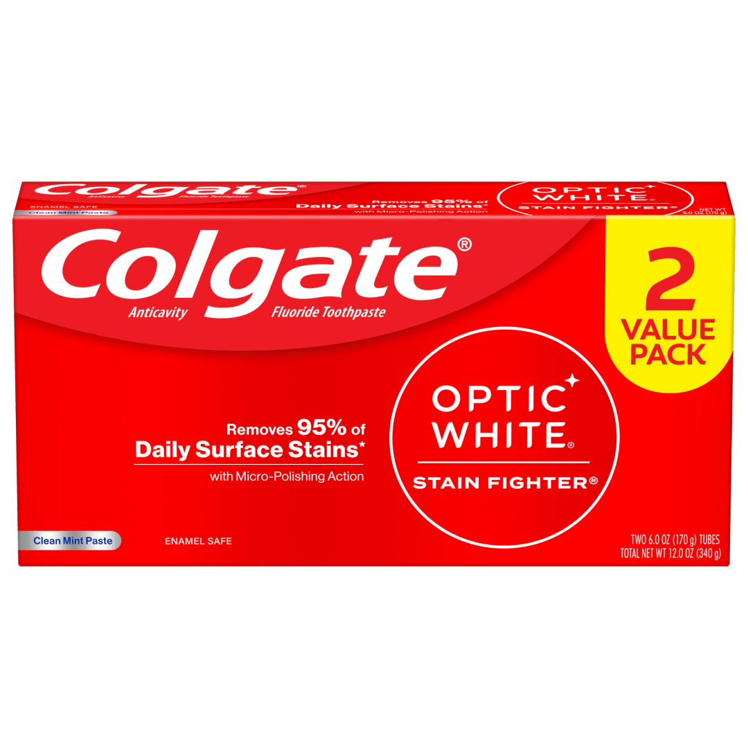 Colgate Optic White Stain Fighter Teeth Whitening Toothpaste Pack, Clean Mint Paste