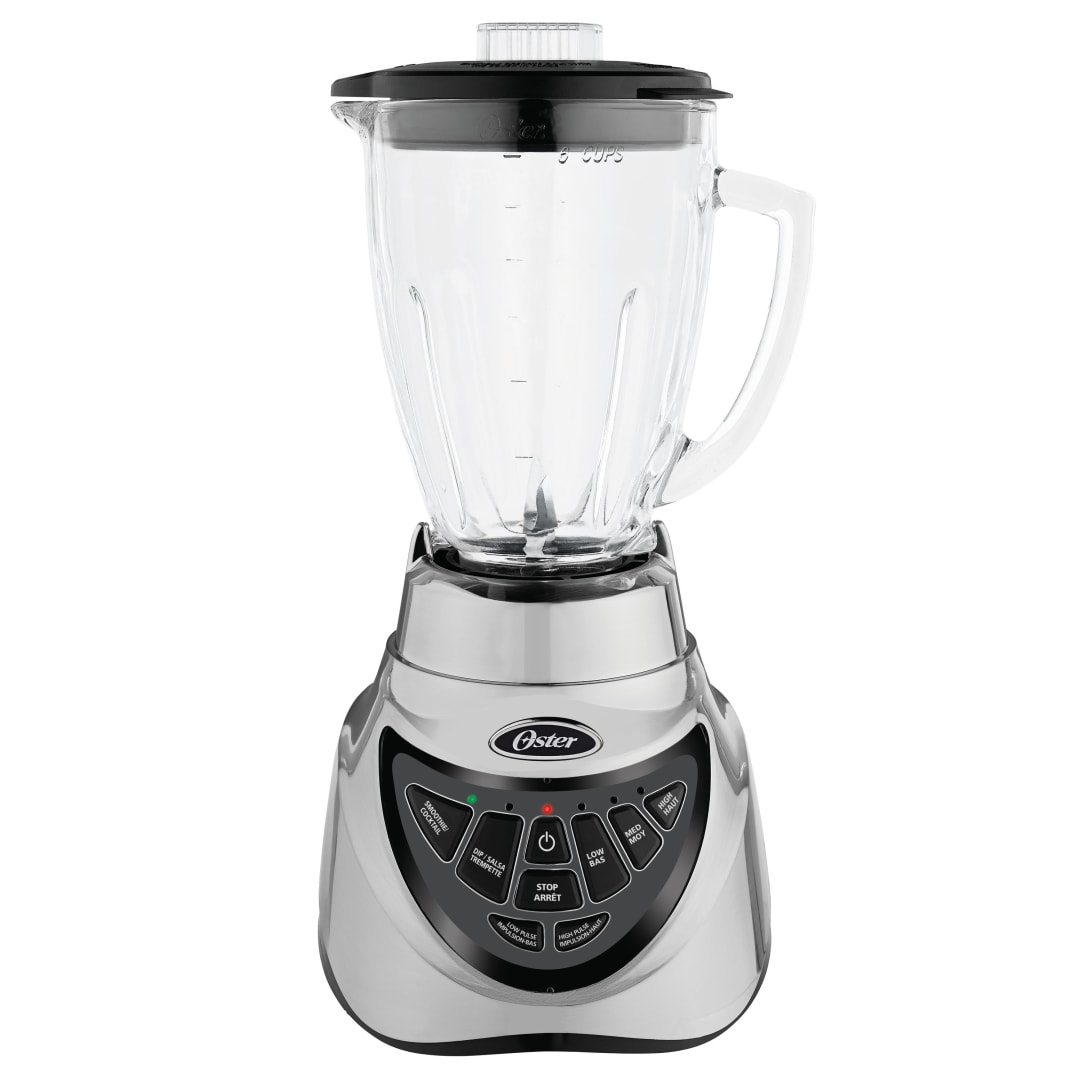Oster® Pro 500 Blender with 2 Pre-Programmed Settings and 6-Cup Glass Jar, 1.41 L, Brushed Nickel