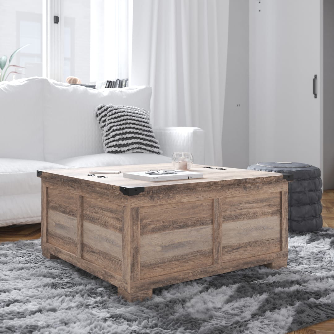 Wyatt 35.75" Farmhouse Storage Coffee Table with Hinged Lift Top, Large Coffee Table with Hidden Storage, Gray Wash
