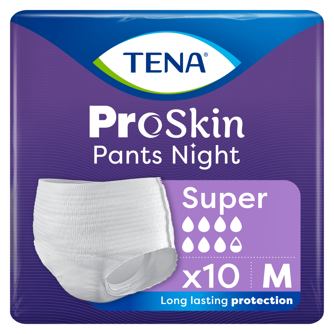 TENA ProSkin Pants Night Super – Disposable Incontinence Underwear for Moderate to Heavy Night-Time Leakage with Lie Down Protection, Odour Control &amp; Triple Skin Protection - Medium, Pack of 10