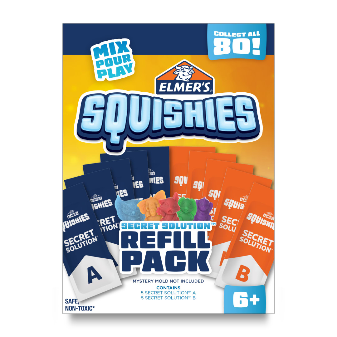 Elmer’s Squishies Refill Pack, Kids Activity, Creates 5 Additional Mystery Characters, 5 Count