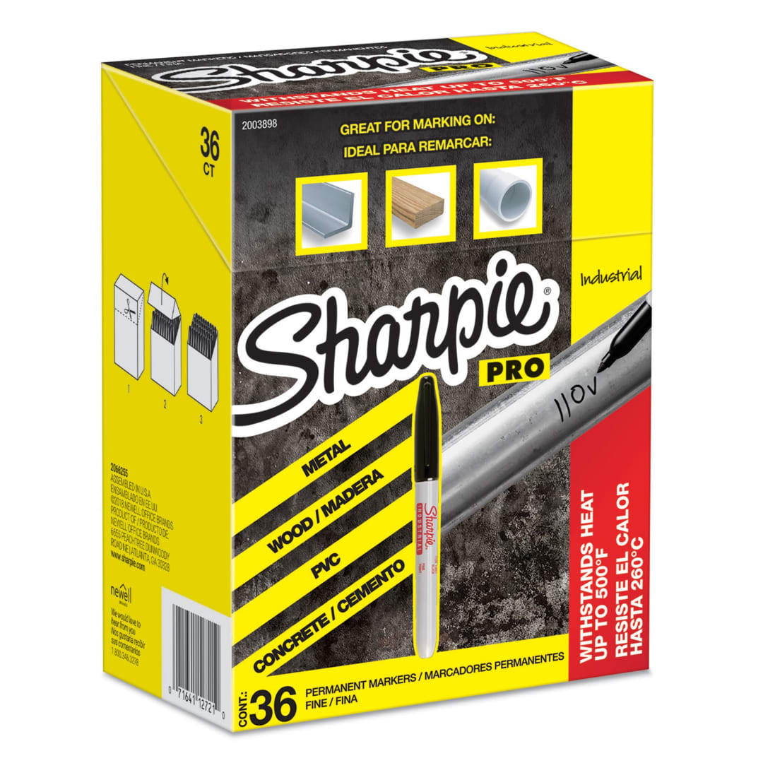 Sharpie® Industrial Permanent Markers, Fine Tip, Black, 36 Count