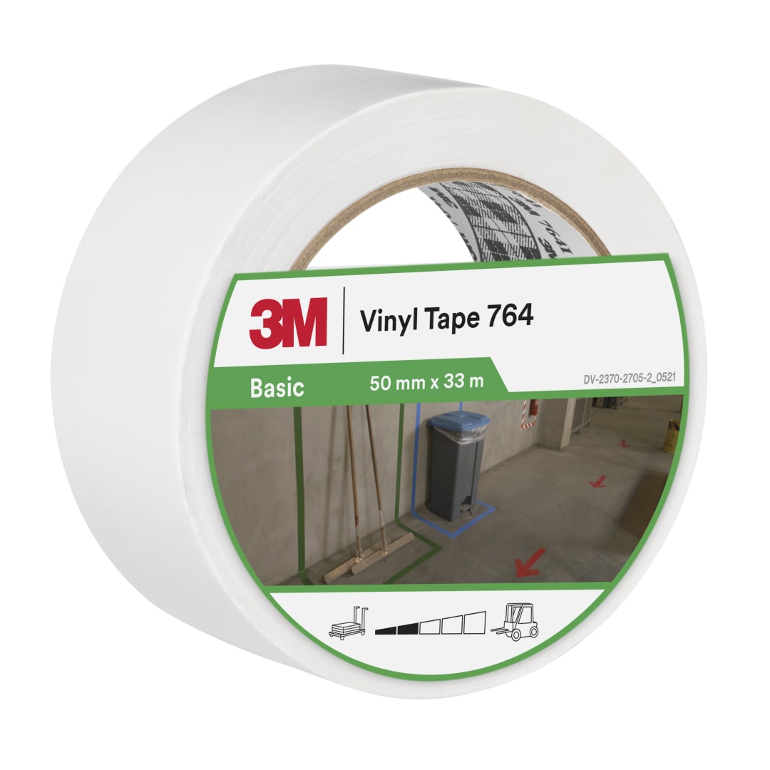 3M™ Genel Amaçlı Vinil Bant 764, Beyaz, 50 mm x 33 m, 0.13 mm, Tek Tek Sarılmış, Uygun Paketlenmiş