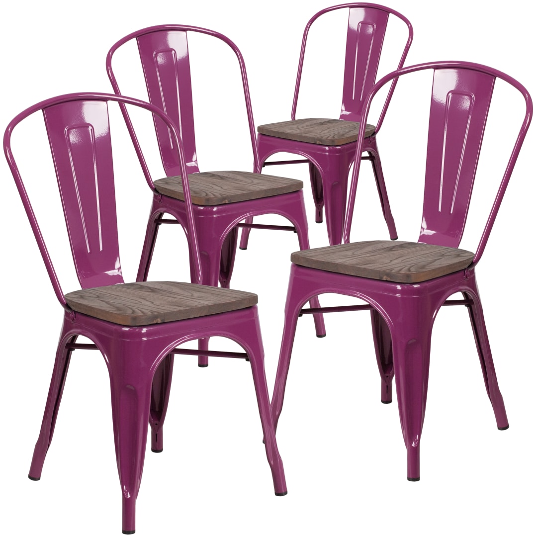 Blake 4 Pk. Purple Metal Stackable Chair with Wood Seat