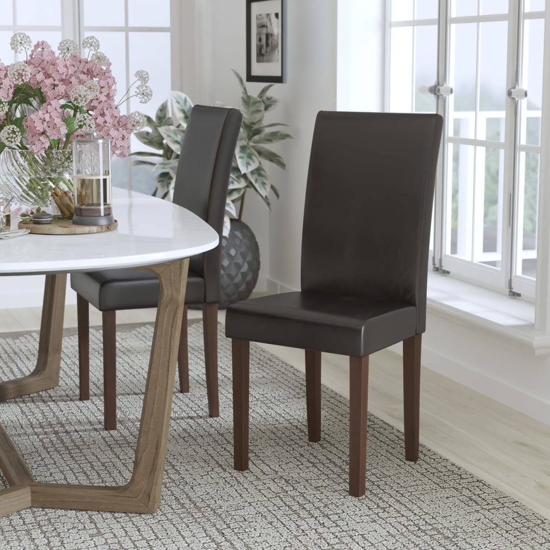 Greenwich Series Brown LeatherSoft Upholstered Panel Back Mid-Century Parsons Dining Chair