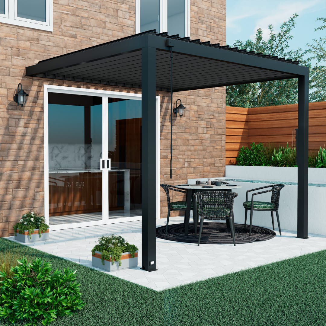 Evanston Wall Mounted Louvered Pergola-10x10