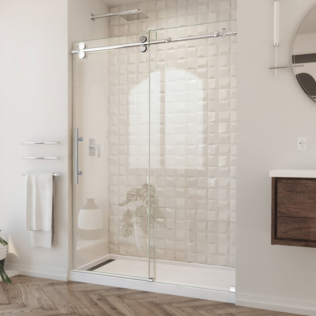 DreamLine Enigma-XO 50 - 54 inch W x 76 inch H Frameless Sliding Shower Door in Polished Stainless Steel