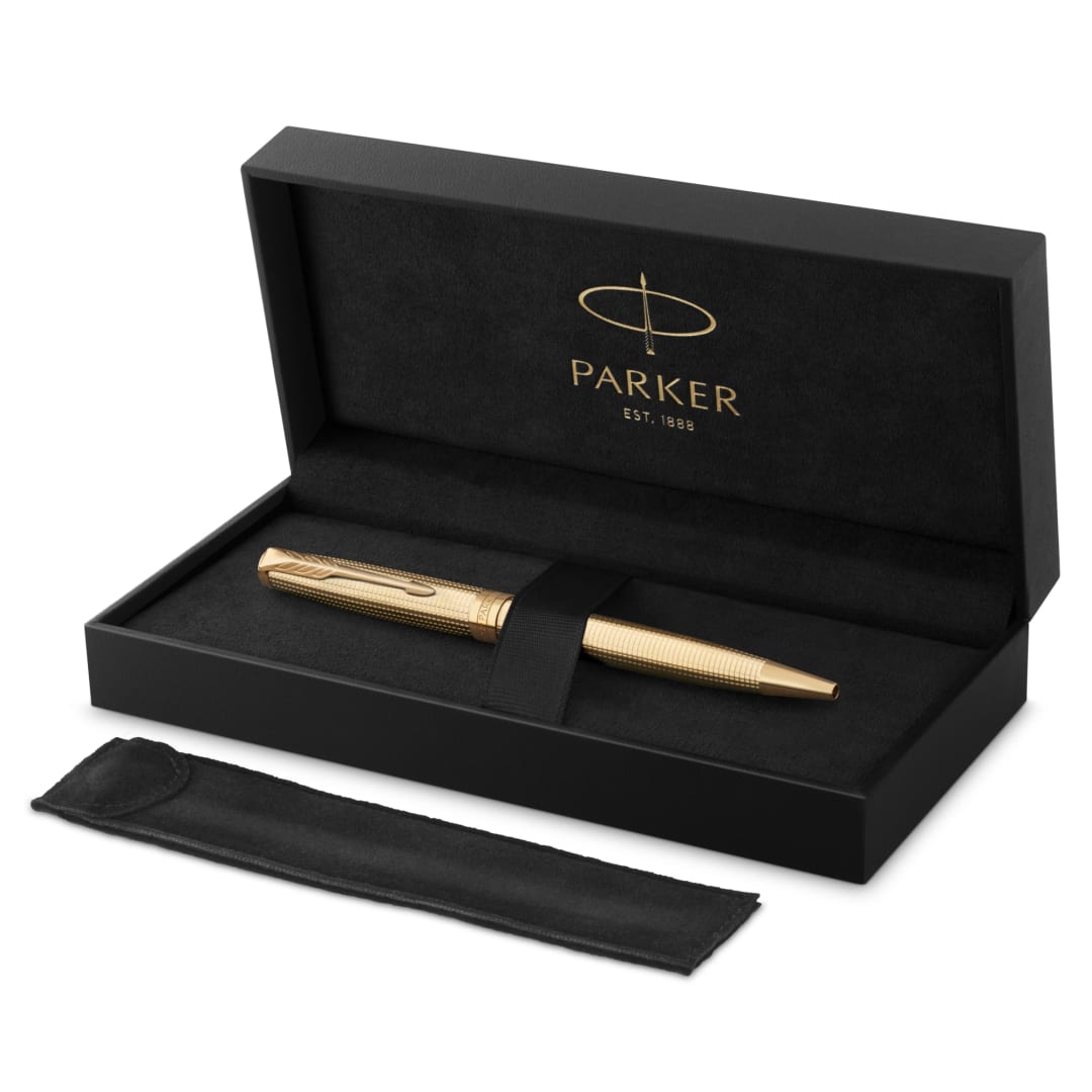 Parker Sonnet Ciselé Special Edition Ballpoint, gold Finish Cap ,Barrel, and Trims, Medium, Black Ink