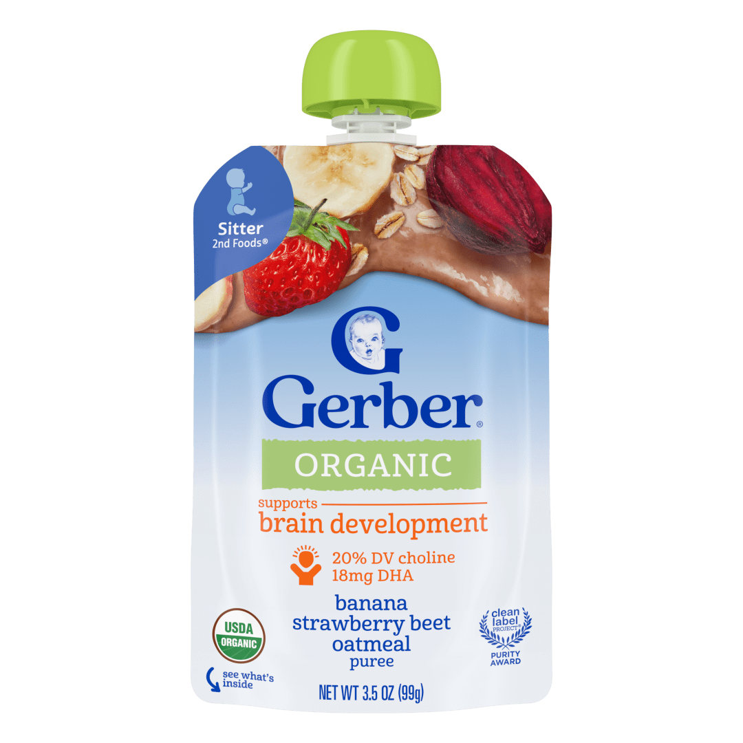 Gerber Stage 2 Baby Food, Organic Banana Strawberry Beet Oatmeal, Baby Puree