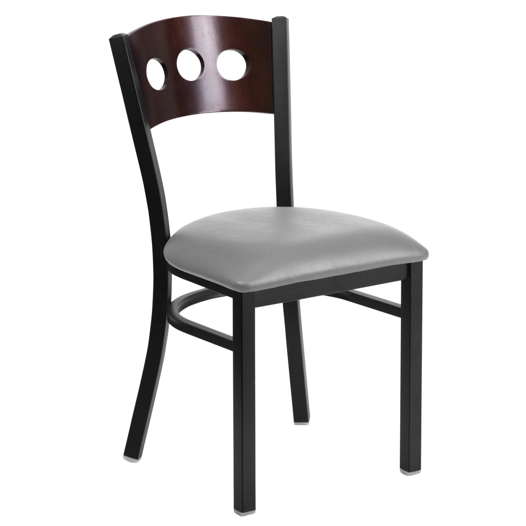 HERCULES Series Black 3 Circle Back Metal Restaurant Chair - Walnut Wood Back, Custom Upholstered Seat
