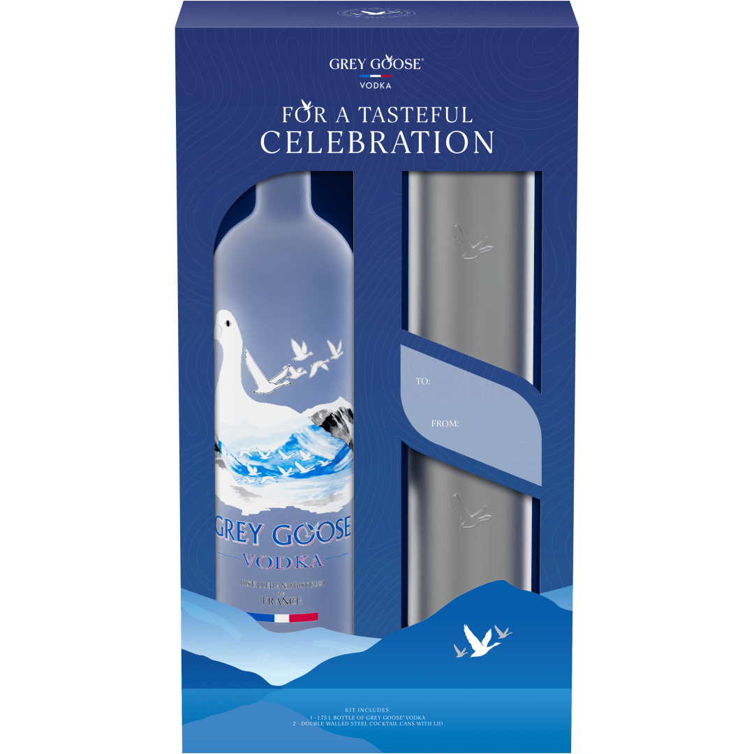 Grey Goose Vodka Gift Pack With Two Stainless Steel Cocktail Cans, 1.75 L Bottle 40% 1.75L