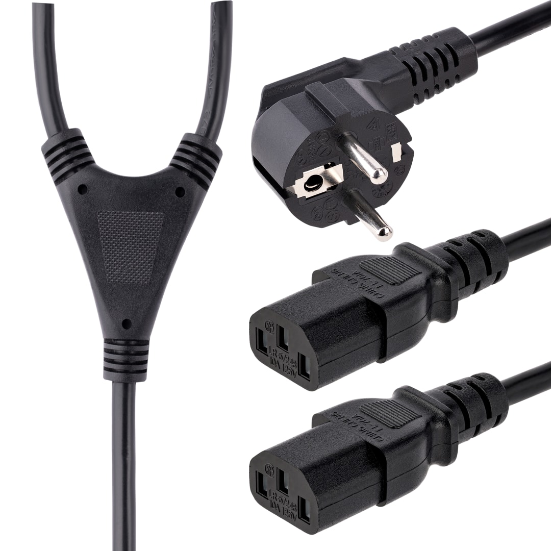 2m Schuko to 2x C13 Y Cable