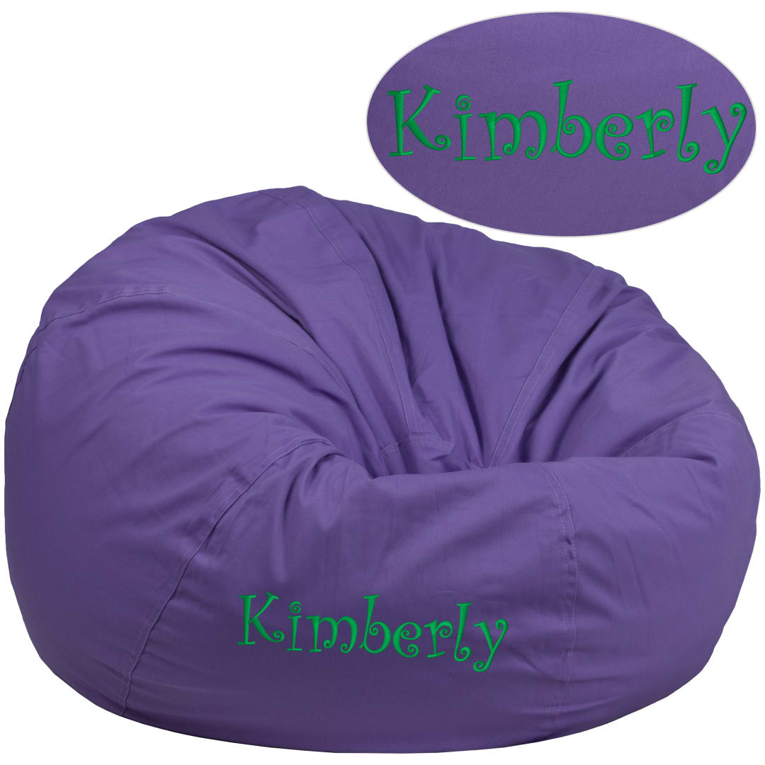 Duncan Personalized Oversized Solid Purple Bean Bag Chair for Kids and Adults