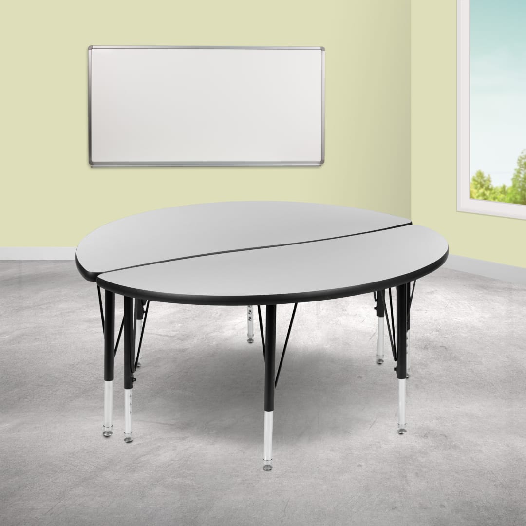 Emmy 2 Piece 47.5" Circle Wave Flexible Grey Thermal Laminate Activity Table Set - Height Adjustable Short Legs