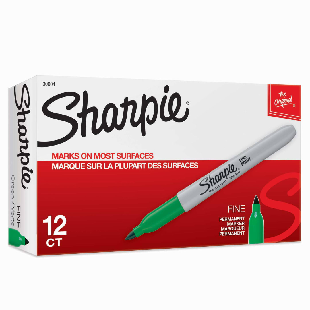 Sharpie® Permanent Markers, Fine Point, Green, 12 Count