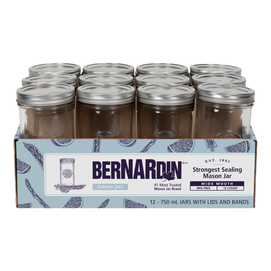 Bernardin Glass Mason Jar with Lid and Band, Wide Mouth, 750 mL, 12 Count