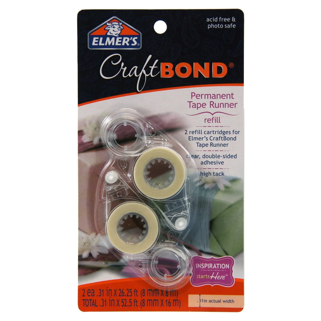 Elmer’s CraftBond Permanent Tape Runner Refills, Clear, Double Sided, 26.25-Feet Each, 2 Count (E4007)