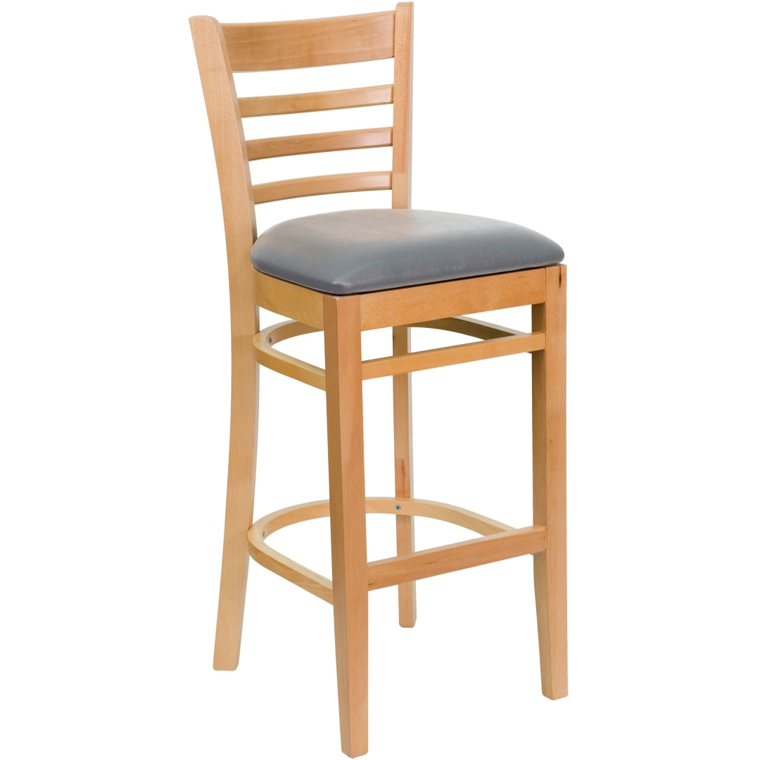HERCULES Series Ladder Back Natural Wood Restaurant Barstool - Custom Upholstered Seat