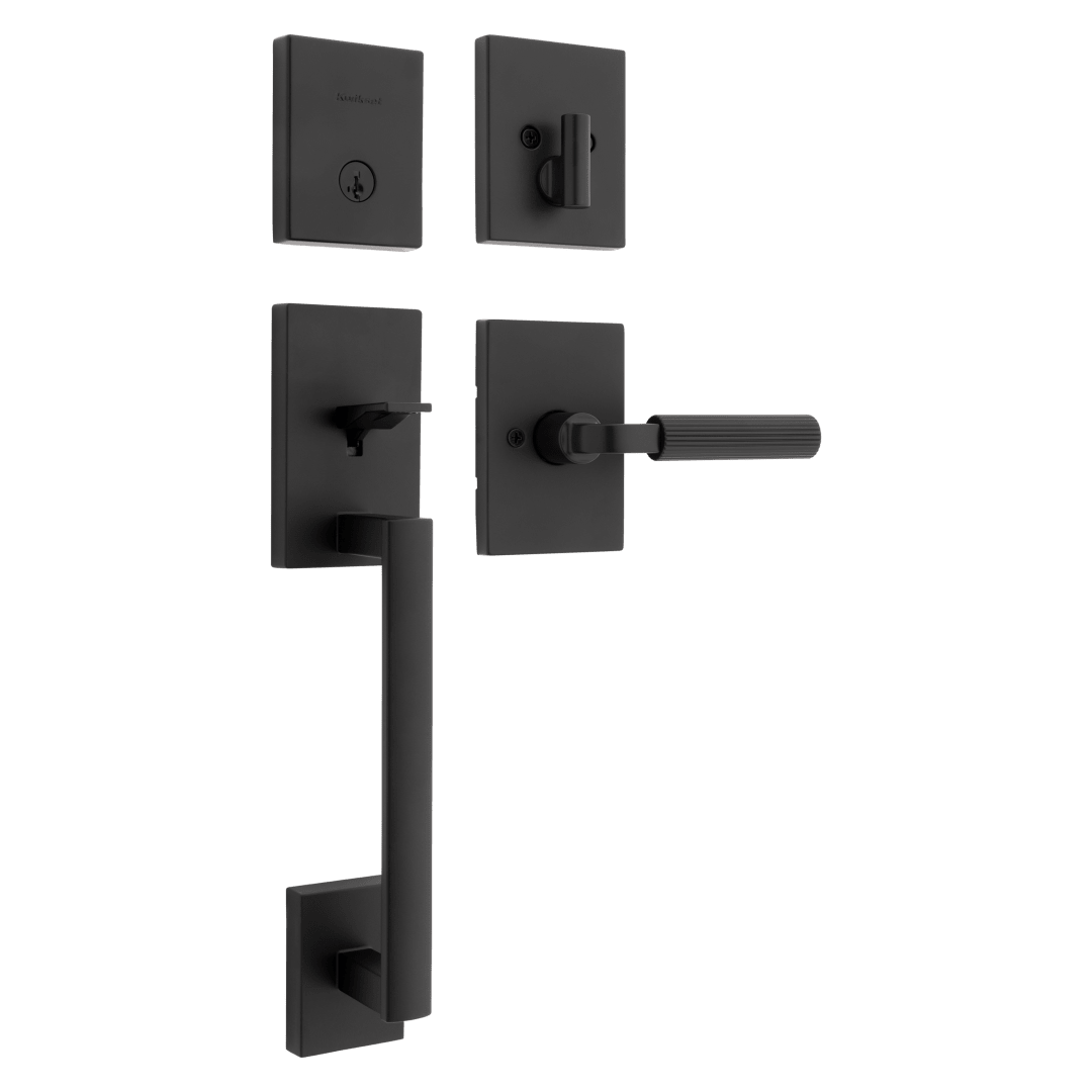 San Clemente Single Cylinder Low Profile Handleset w/Mirada Lever featuring SmartKey Security™ in Matte Black